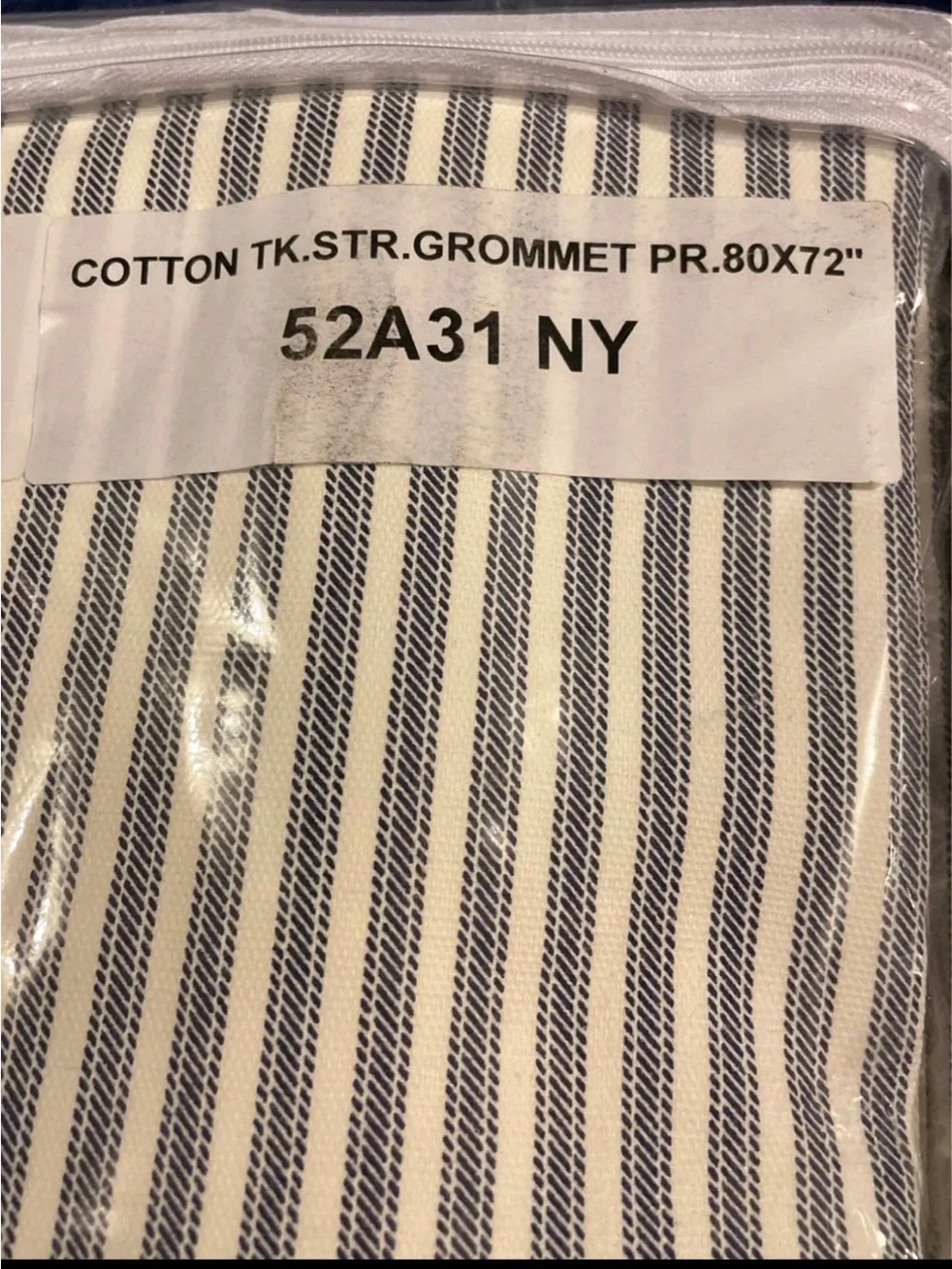 Navy Ticking Stripe Grommet Curtain Pair